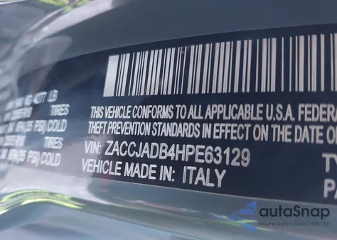 2017 Jeep Renegade Limited Fwd from USA, damaged, VIN ZACCJADB4HPE63129